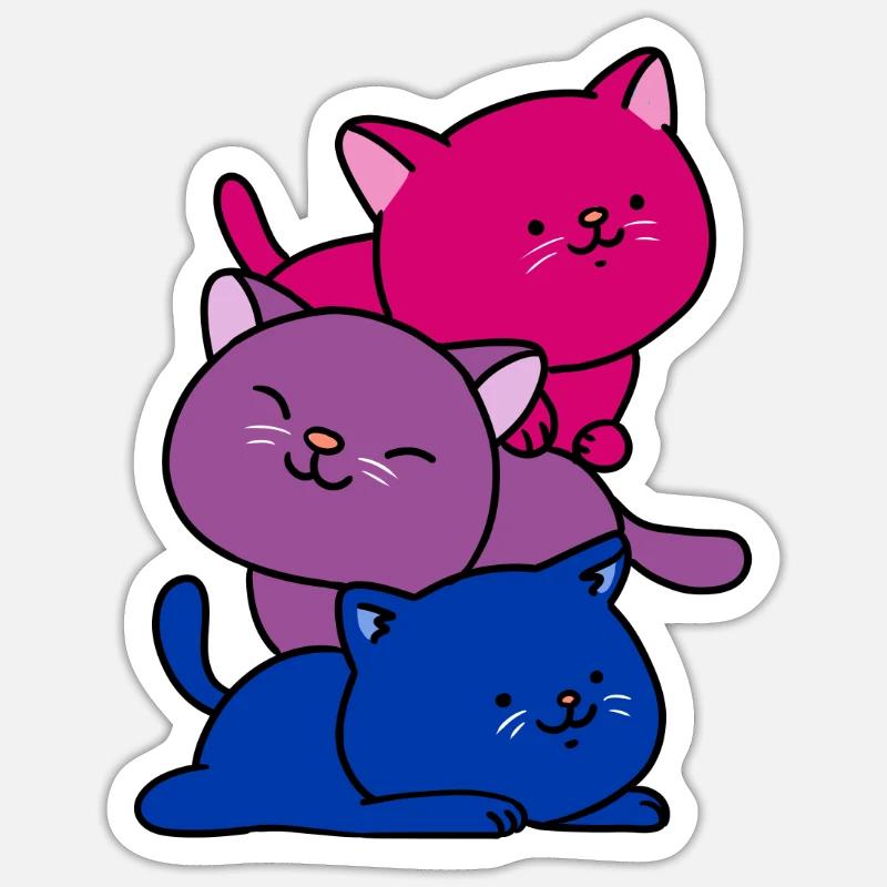Bisexual Pride Katzen - Sticker Größe S (10 x 10 cm) - Mattweiß