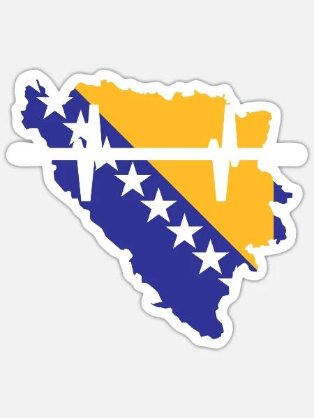 Bosnien Herzegowina Herzschlag Flagge Vintage - Sticker Größe S (10 x 10 cm) - Mattweiß