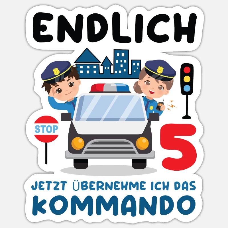 Kinder 5. Geburtstag Endlich 5, Polizei Sticker Größe S (10 x 10 cm)