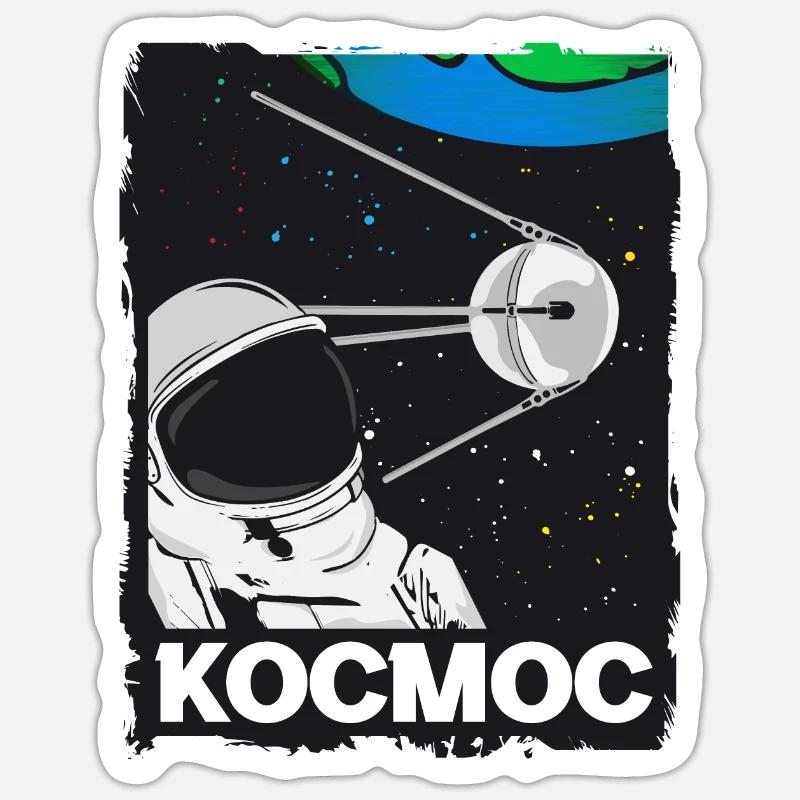 Sputnik URSS Cosmos Star Astronaute spatial - Sticker taille S (10 x 10 cm) - blanc mat