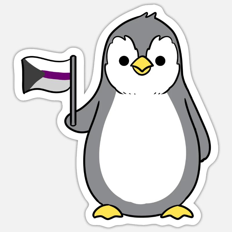 Pingouin Demisexual Pride Drapeau - Sticker taille S (10 x 10 cm) - blanc mat