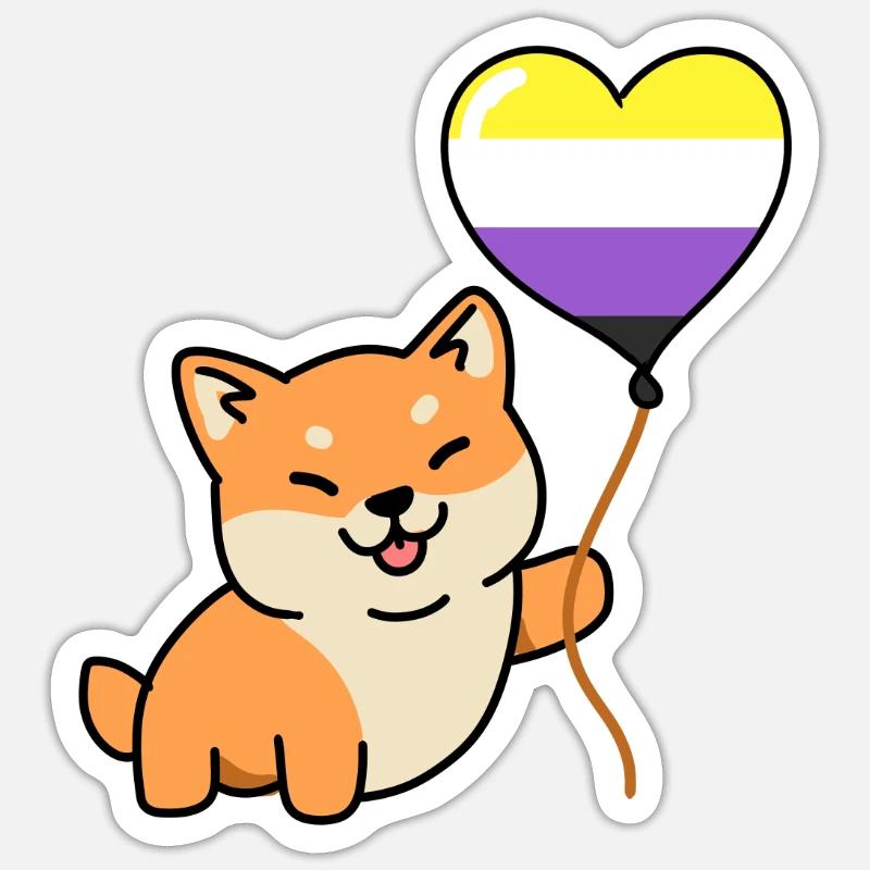 Shiba Inu Nonbinary Pride Ballon Nonbinary Pride Sticker Größe S (10 x 10 cm)