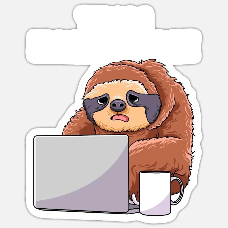 Team Home Office Sloth Home Office Ordinateur portable - Sticker taille S (10 x 10 cm) - blanc mat