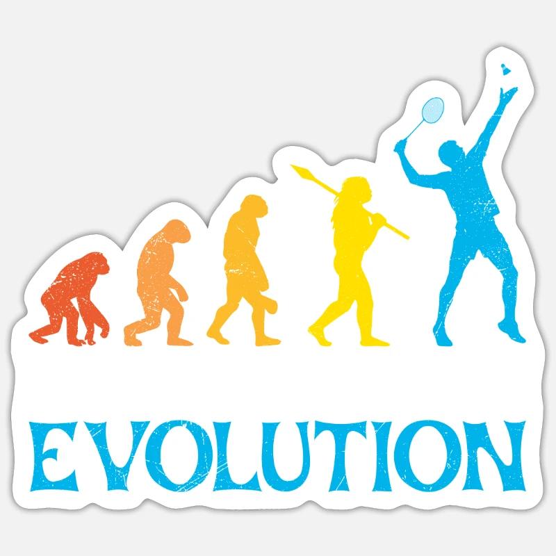 Badminton Evolution Affe Badmintonspieler - Sticker Größe S (10 x 10 cm) - Mattweiß