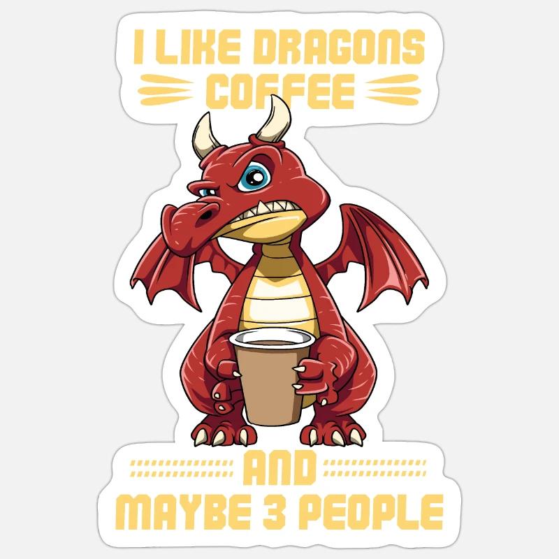 Funny Grumpy Dragon Coffee Lover Hate Morning Sticker size S (10 x 10 cm)