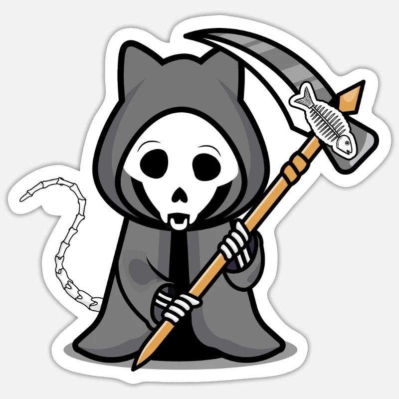 Katze Halloween Sensenmann Grim Repear Sticker Größe S (10 x 10 cm)