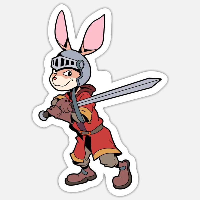 En armure avec épée longue - Lapin Sticker taille S (10 x 10 cm)