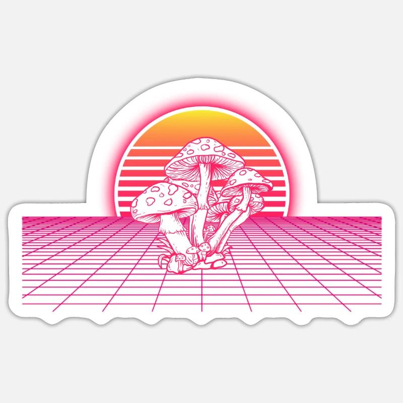 Champignon Vaporwave - Sticker taille S (10 x 10 cm) - blanc mat