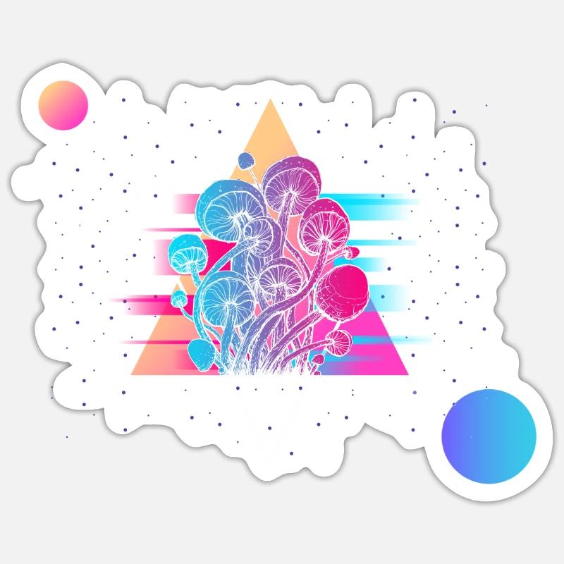 Champignon Vaporwave - Sticker taille S (10 x 10 cm) - blanc mat