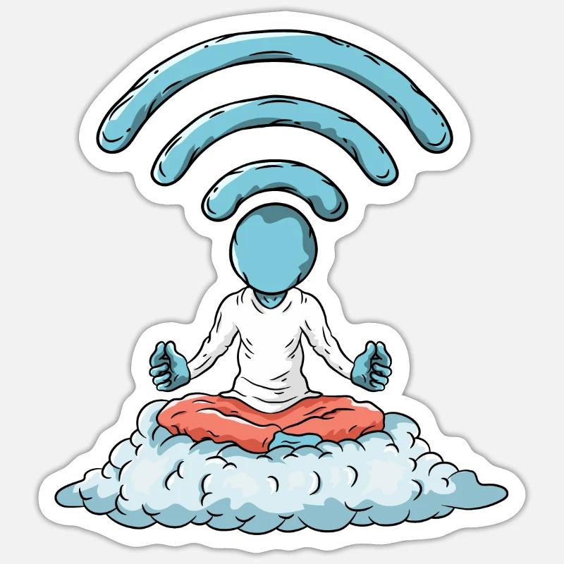 Ordinateur Nerd WiFi - Sticker taille S (10 x 10 cm) - blanc mat