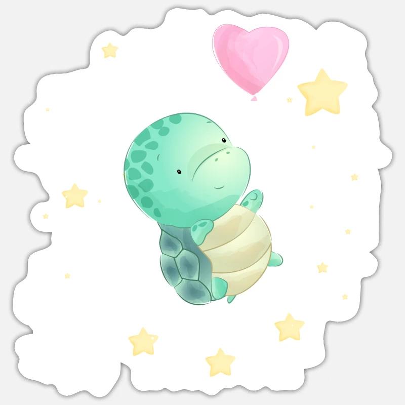 Bébé tortue flottant dans l’espace Sticker taille S (10 x 10 cm)