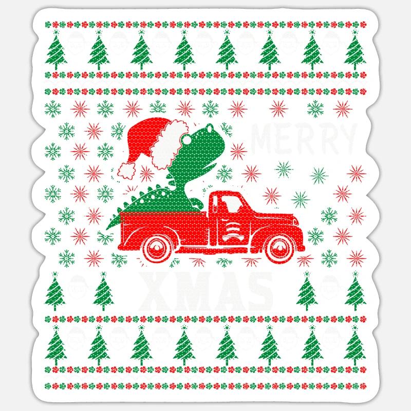 camion à cheval dinosaure pull de Noël moche Sticker taille S (10 x 10 cm)