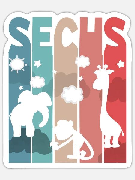 6. Geburtstag Kinder Zoo Tiere Dschungel Safari - Sticker Größe S (10 x 10 cm) - Mattweiß