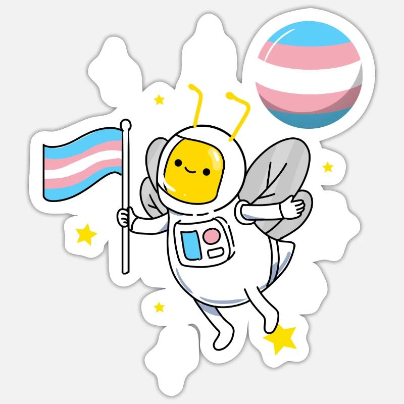 Abeille transgenre dans l’espace Trans Pride - Sticker taille S (10 x 10 cm) - blanc mat