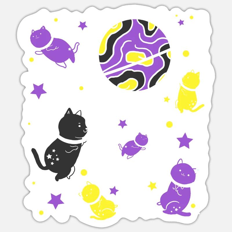 Nonbinary Pride Cat in Space Sticker size S (10 x 10 cm)