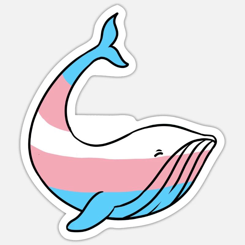 Fierté Whale Trans - Sticker taille S (10 x 10 cm) - blanc mat