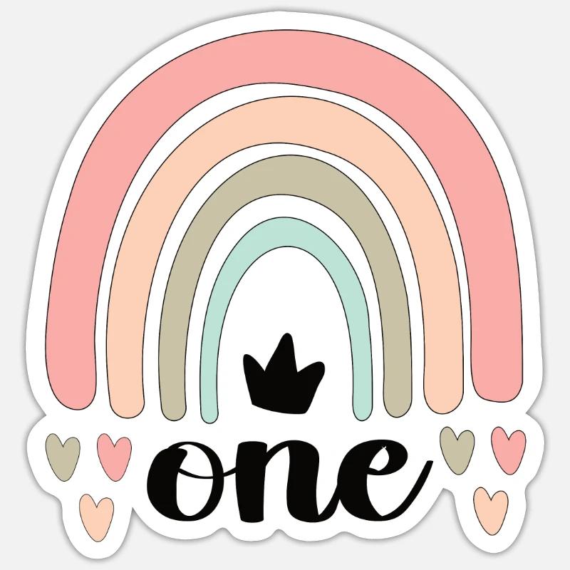 Boho Regenbogen 1. Geburtstag Party Geschenk - Sticker Größe S (10 x 10 cm) - Mattweiß