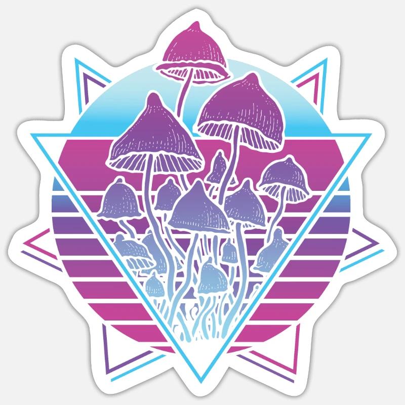 Champignons Vaporwave - Sticker taille S (10 x 10 cm) - blanc mat