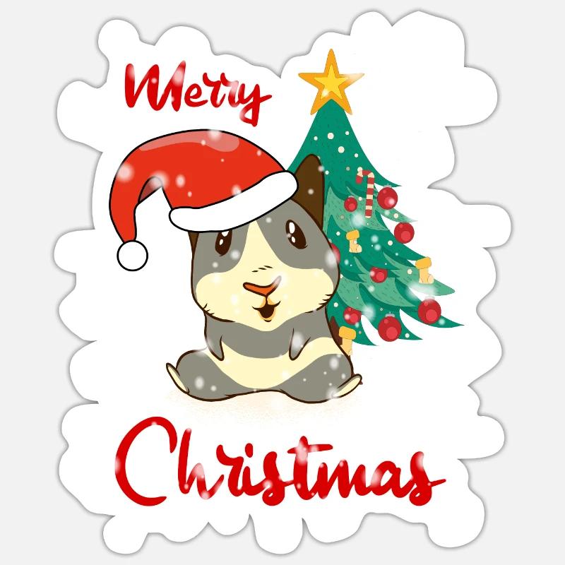 Cochon d’Inde, Cochon d’Inde, Noël, Arbre Sticker taille S (10 x 10 cm)