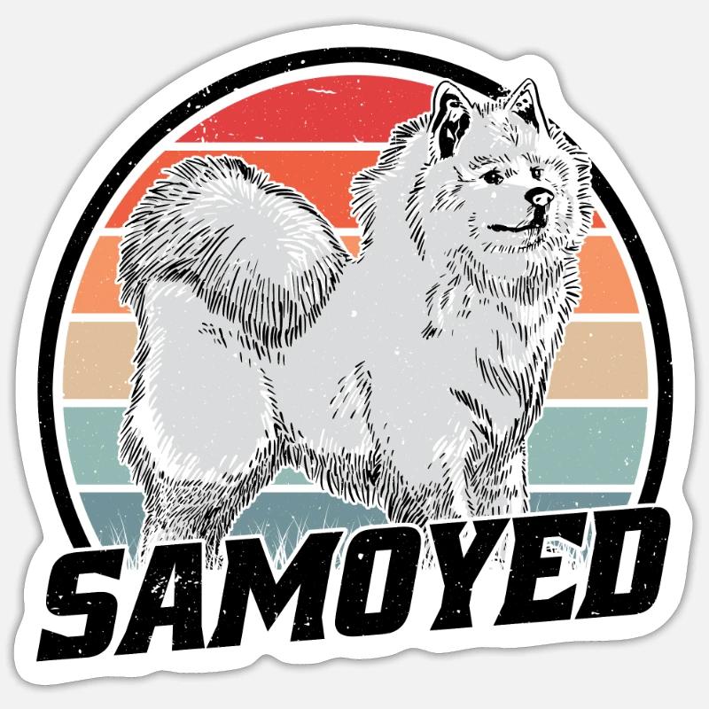 Samojede Retro Schlittenhund Vintage Samojeden - Sticker Größe S (10 x 10 cm) - Mattweiß