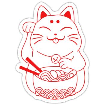 Winkekatze Japan japanische Katze Ramen - Sticker Größe S (10 x 10 cm) - Mattweiß - Vorne