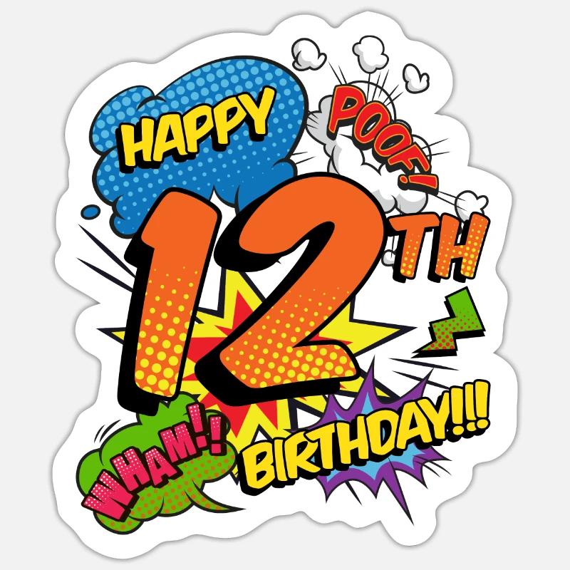 12. Geburtstag Junge Comic-Stil Superhelden Sticker Größe S (10 x 10 cm)