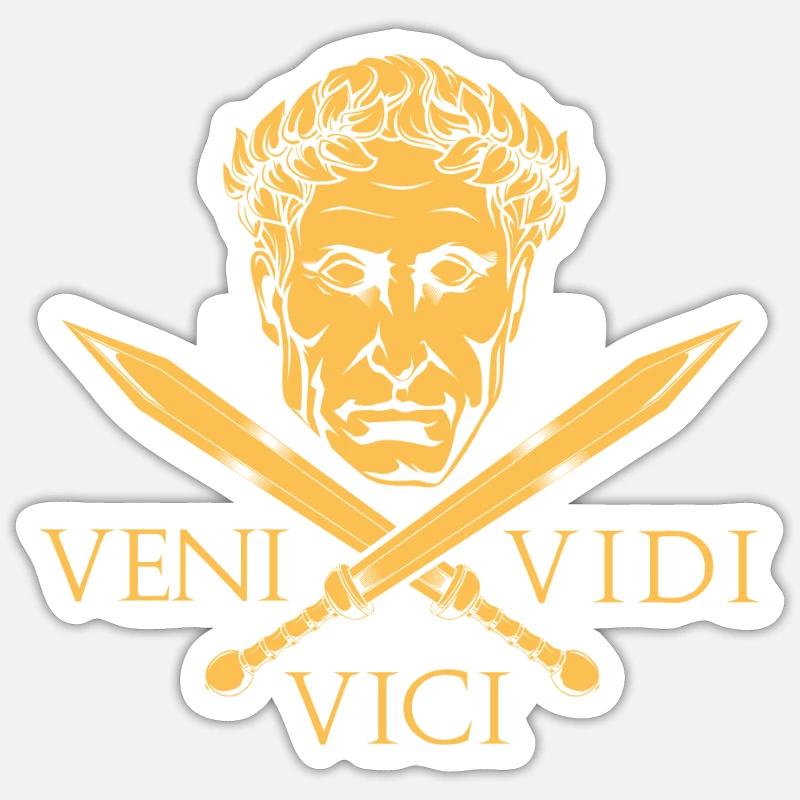 César et les épées - Veni Vidi Vici - Sticker taille S (10 x 10 cm) - blanc mat