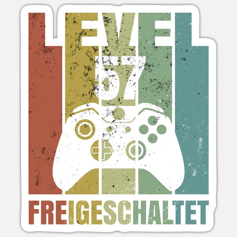 Level 57 freigeschaltet Geburtstagsshirt Geschenk - Sticker Größe S (10 x 10 cm) - Mattweiß