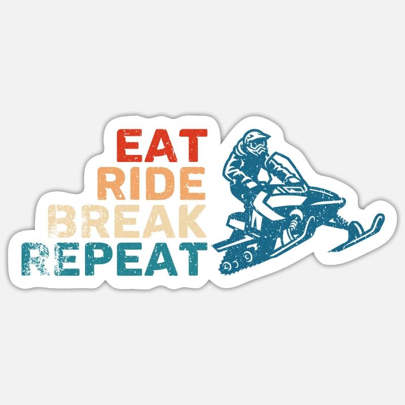 Snowmobile Eat Ride Break Repeat - Sticker size S (10 x 10 cm) - white matte