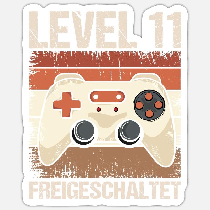 Gamer Level 11 Geburtstag Controller Gamepad retro - Sticker Größe S (10 x 10 cm) - Mattweiß