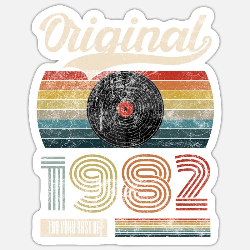 1982 Vintage Geburtstag Gift Tee Retro Style - Sticker Größe S (10 x 10 cm) - Mattweiß