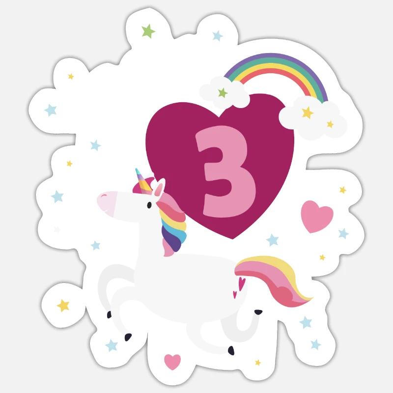 Ich bin Drei / Dritter Geburtstag Einhorn - Sticker Größe S (10 x 10 cm) - Mattweiß