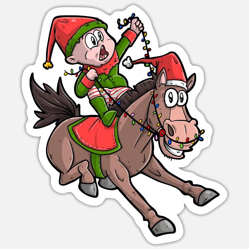 Noël cheval / Noël cavalier - Sticker taille S (10 x 10 cm) - blanc mat