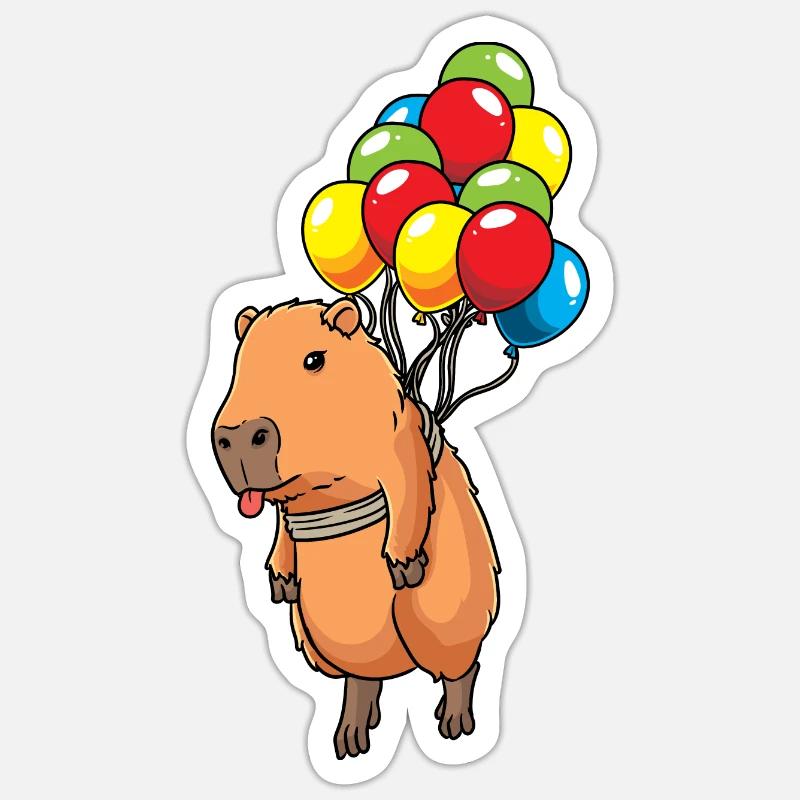 Capybara Capybara avec ballons Capybara - Sticker taille S (10 x 10 cm) - blanc mat