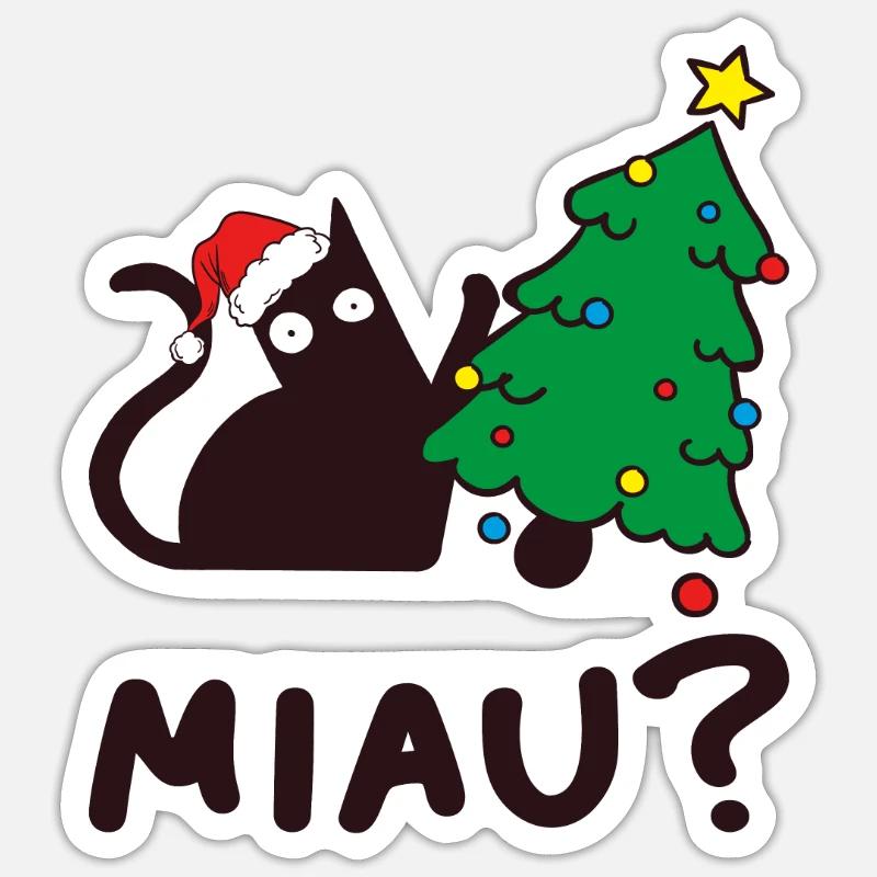 Verrückte Katze greift den Weihnachtsbaum an. - Sticker Größe S (10 x 10 cm) - Mattweiß