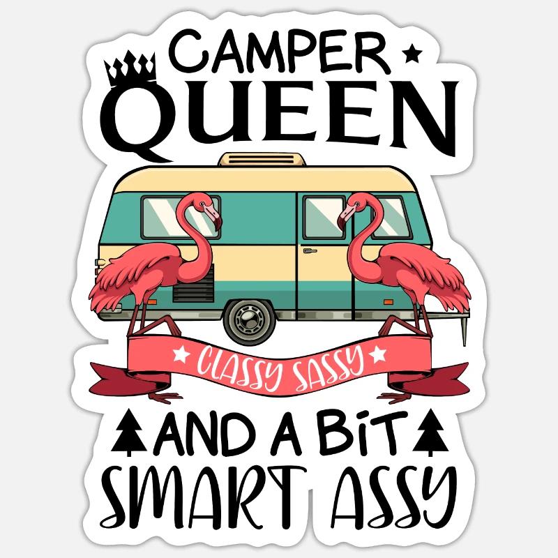 Camping Camper - Sticker taille S (10 x 10 cm) - blanc mat