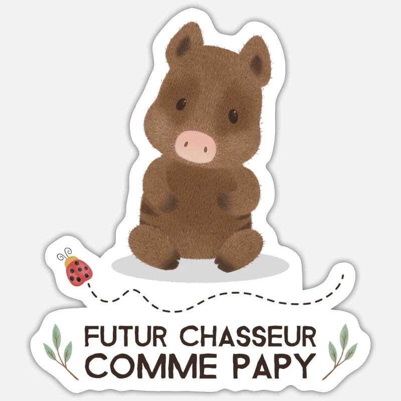Futur Chasseur Sanglier comme Papy - Sticker taille S (10 x 10 cm) - blanc mat