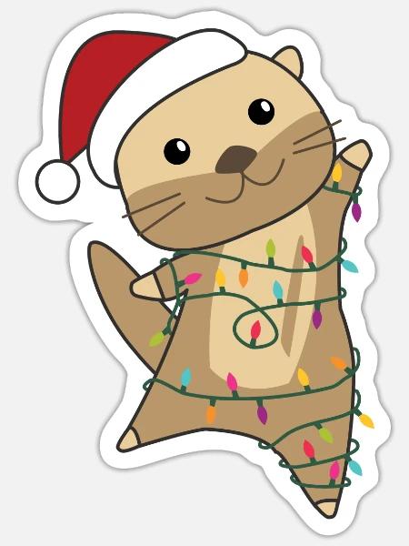 Otter Weihnachten Schnee Winter Tiere Otter - Sticker Größe S (10 x 10 cm) - Mattweiß