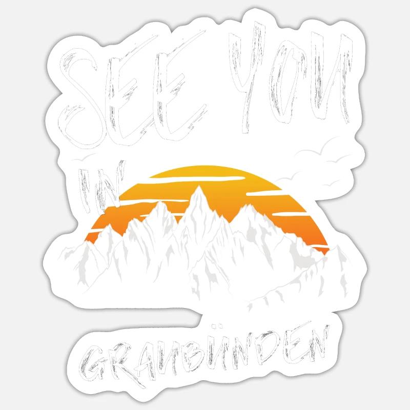 Grisons Suisse randonnée et ski - Sticker taille S (10 x 10 cm) - blanc mat
