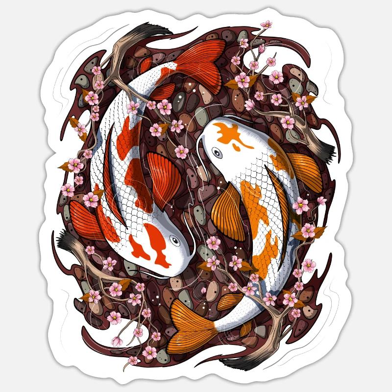Fleur de cerisier de poisson Koi - Sticker taille S (10 x 10 cm) - blanc mat