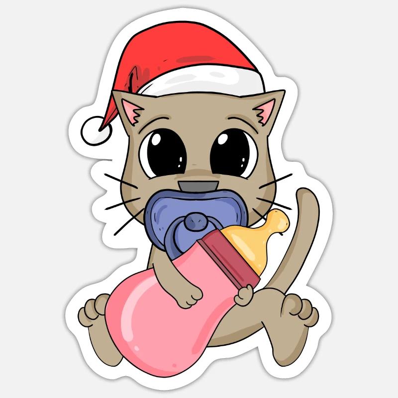 Bébé Chat Noël - Sticker taille S (10 x 10 cm) - blanc mat
