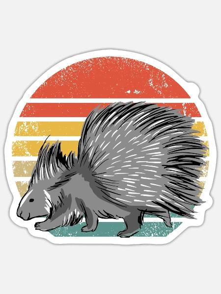 Retro Stachelschwein Vintage Stachelschwein - Sticker Größe S (10 x 10 cm) - Mattweiß