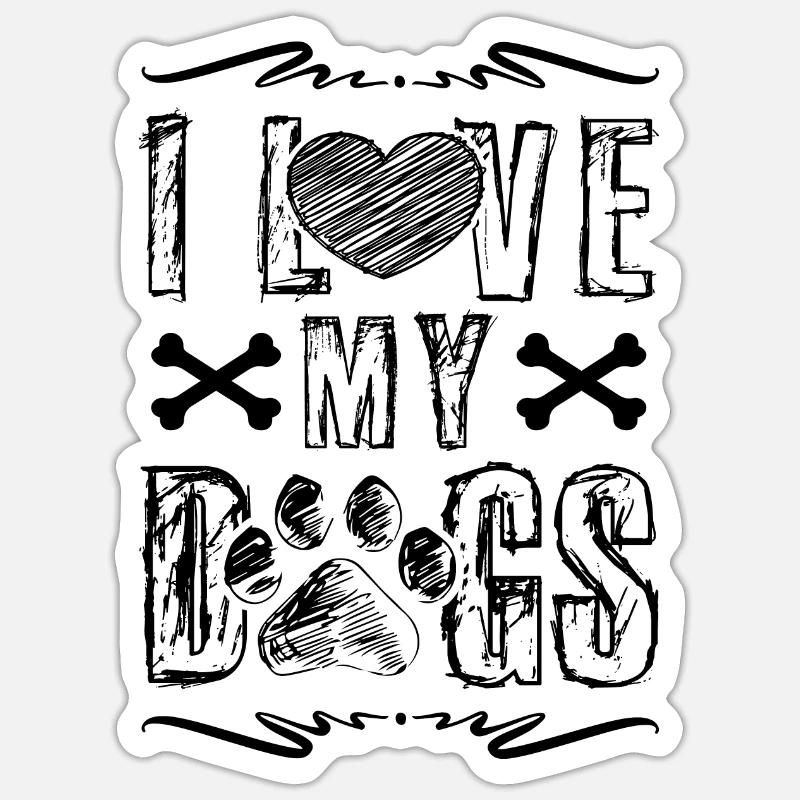 J’aime mes chiens - Sticker taille S (10 x 10 cm) - blanc mat