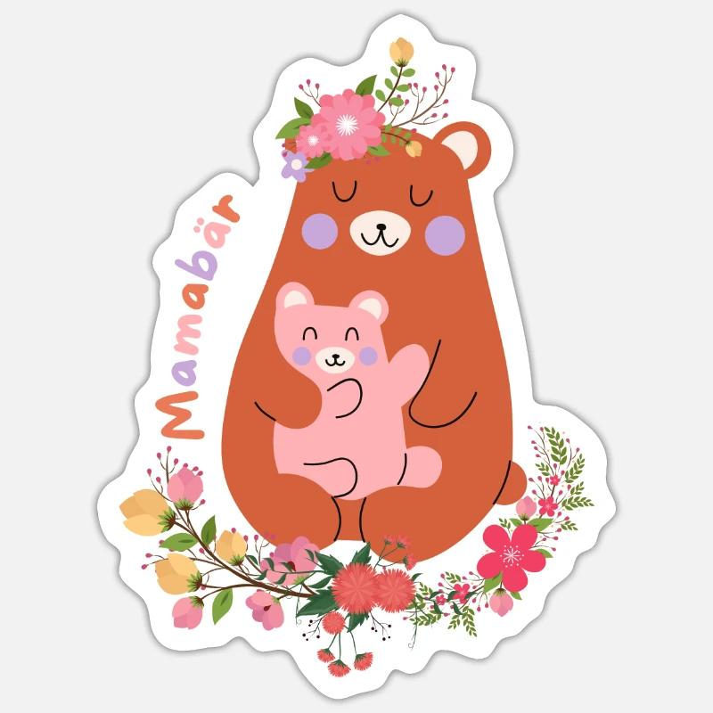 Mamabär mit Kind Junge Mädchen - Sticker Größe S (10 x 10 cm) - Mattweiß