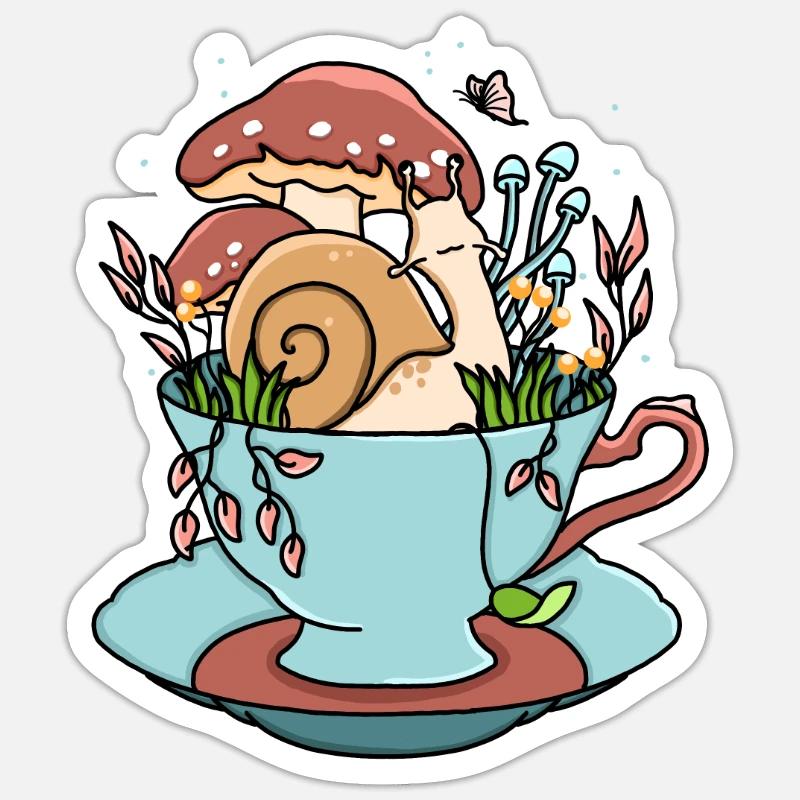 Snail Tea Cup - Sticker size S (10 x 10 cm) - white matte