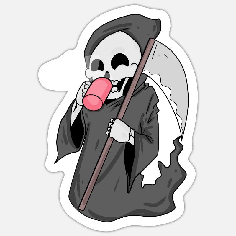Grim Reaper with coffee - Sticker size S (10 x 10 cm) - white matte
