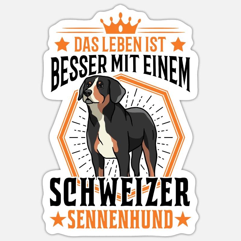 Schweizer Sennenhund Leben Schweizer Hund - Sticker Größe S (10 x 10 cm) - Mattweiß