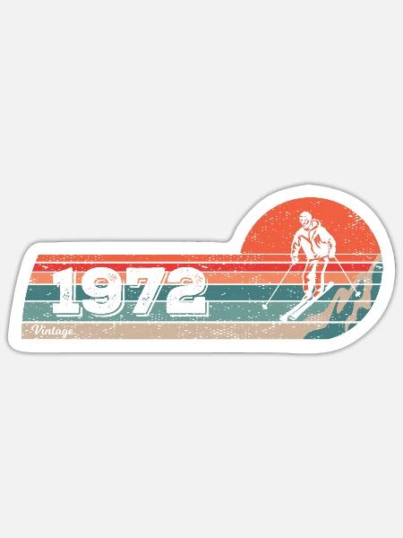 Skifahrer Jahrgang 1972 Geburtstag Skilaufen Ski - Sticker Größe S (10 x 10 cm) - Mattweiß