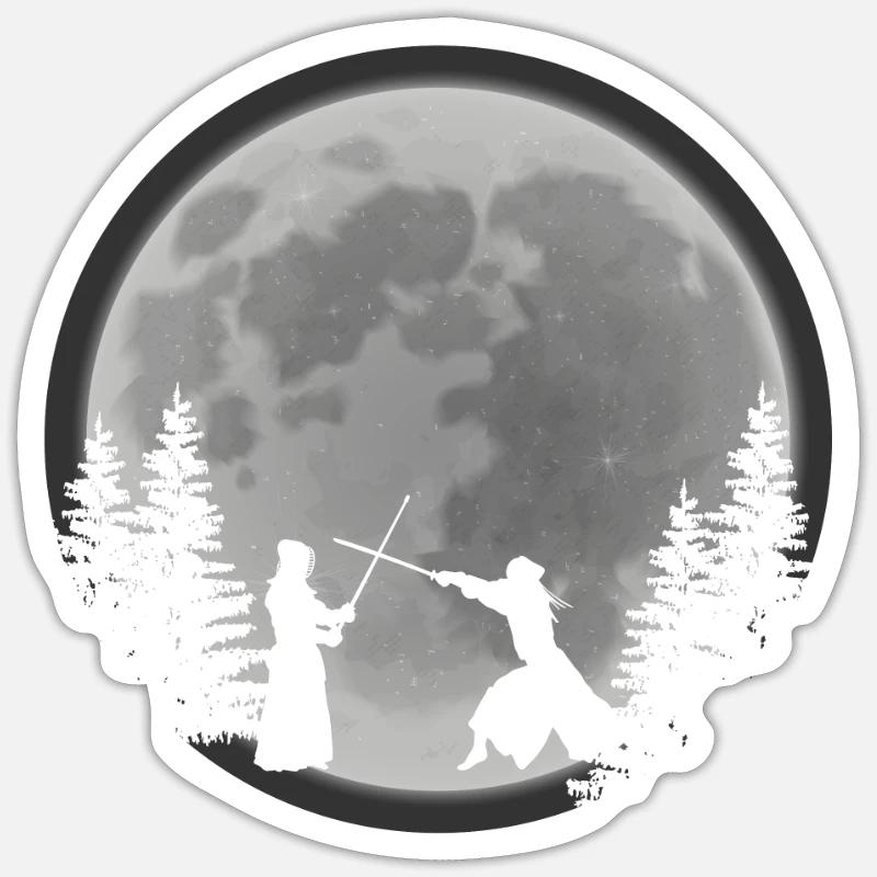 Kendo de nuit - Sticker taille S (10 x 10 cm) - blanc mat