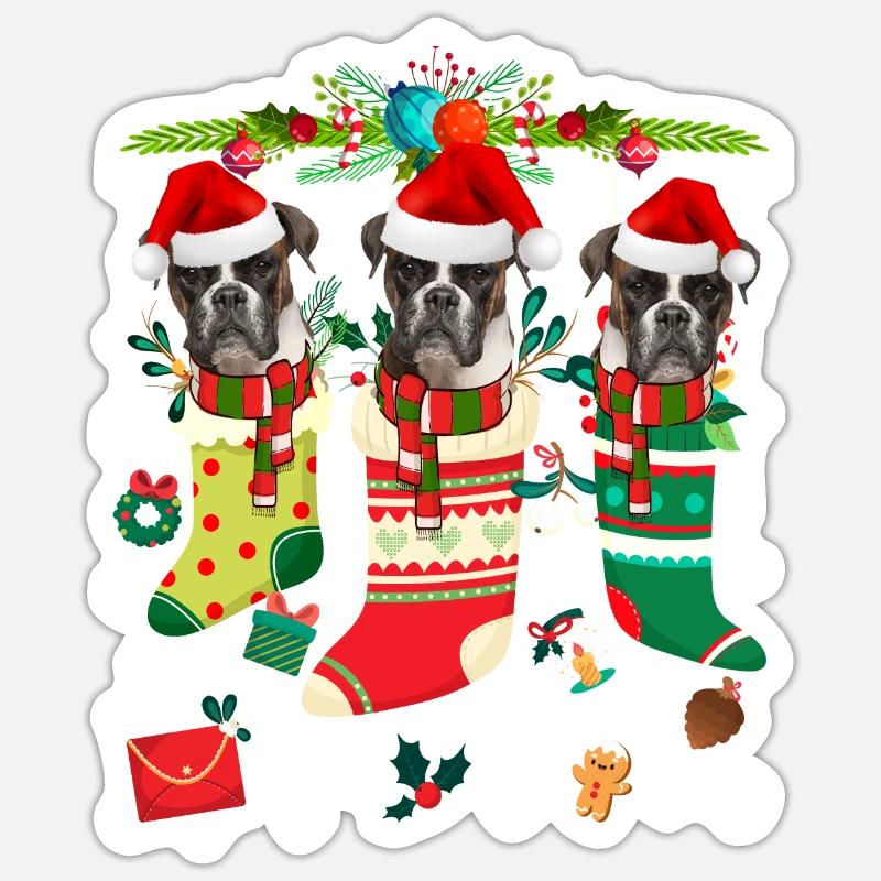 Pull de Noël moche Boxer Dog Edition Sticker taille S (10 x 10 cm)